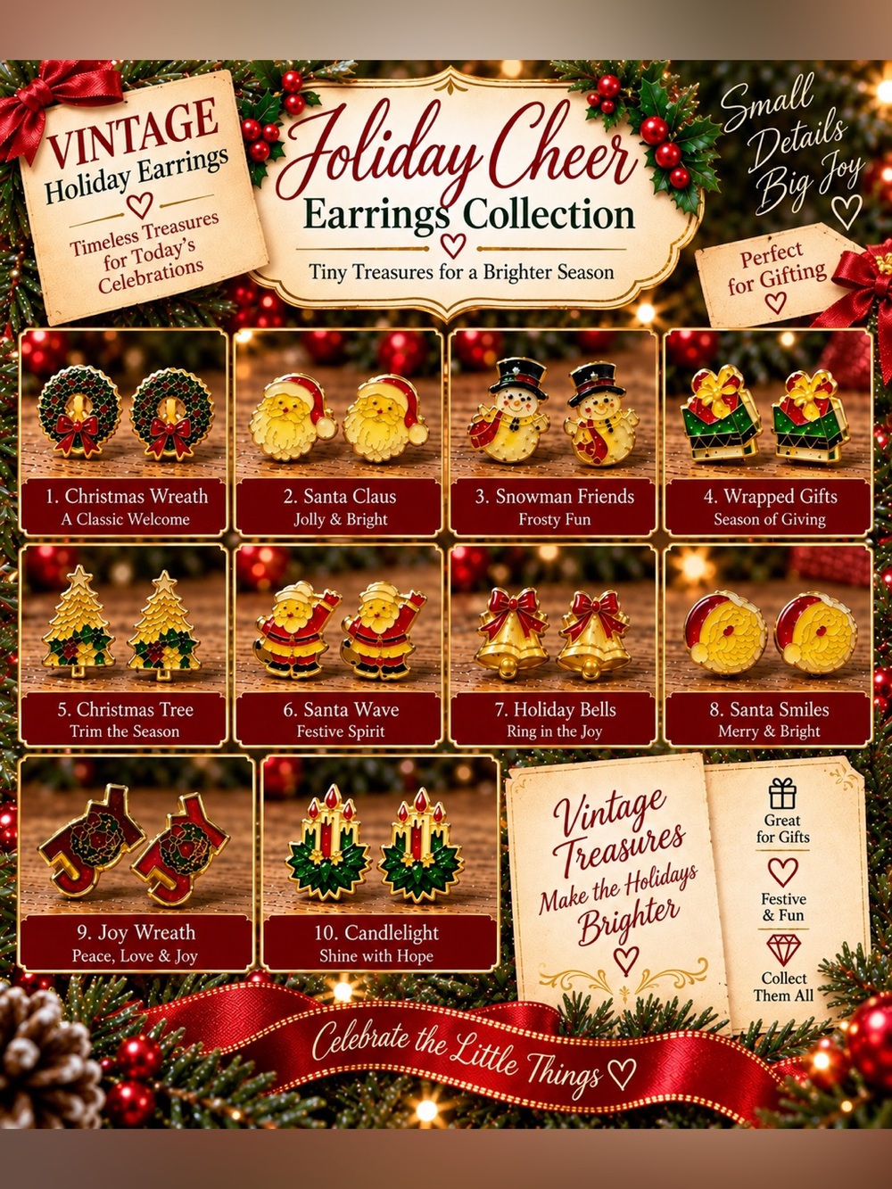 Holiday Cheer Santa Claus Earrings - Red & Gold